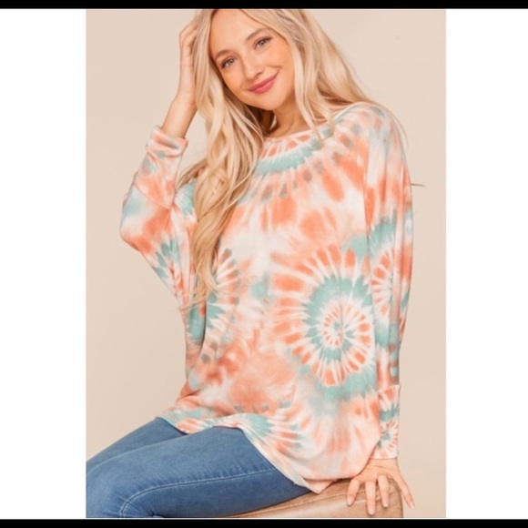 New! Soft Tie Dye Loose Fit Dolman 3/4 Sleeve Slouch Knit Top - Size S - Picture 8 of 14